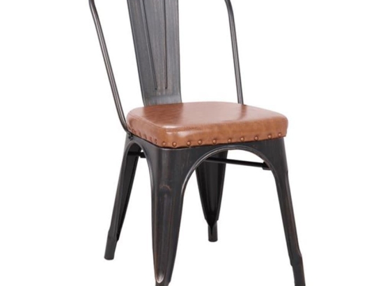 Καρέκλα Relix Μεταλλική Ε5191Ρ,104 Antique Βlack/Pu Camel Μέταλλο,Τεχνόδερμα
