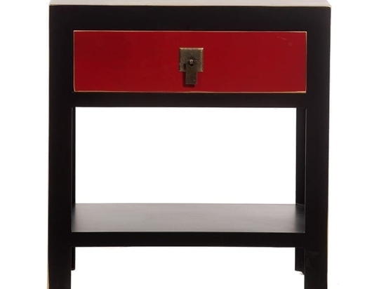 Artekko Κομοδίνο Ξύλινο "Chinoise" 47x34x50 Κόκκινο/Μαύρο