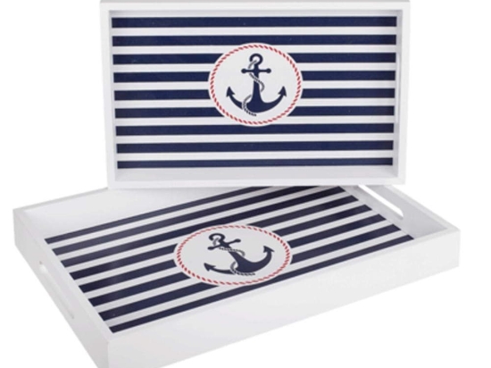 Δίσκος Με Λαβές Άγκυρα (Σετ 2Τμχ) 830438 35x24cm/30x20cm White-Blue