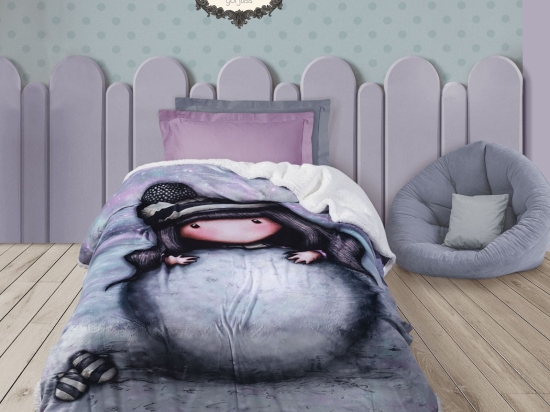 Κουβέρτα Παιδική 5033 Fleece Sherpa Santoro Gorjuss- The Shnow Girl Grey Das Home Μονό 160x220cm Πολυέστερ