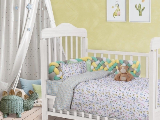 Σεντόνια Βρεφικά Baby Fun 4809 (Σετ 3τμχ) White-Green-Blue Das Home Κούνιας 130x170cm 100% Βαμβάκι