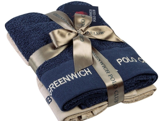 Πετσέτες 2664 (Σετ 2τμχ) Blue-Beige Greenwich Polo Club Σετ Πετσέτες 50x90cm 100% Βαμβάκι