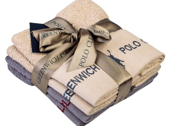 Πετσέτες 2671 (Σετ 4τμχ) Beige-Grey Greenwich Polo Club Σετ Πετσέτες 30x50cm 100% Βαμβάκι