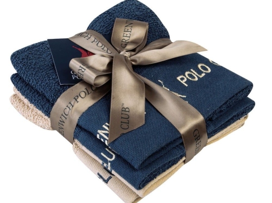 Πετσέτες 2672 (Σετ 4τμχ) Blue-Beige Greenwich Polo Club Σετ Πετσέτες 30x50cm 100% Βαμβάκι