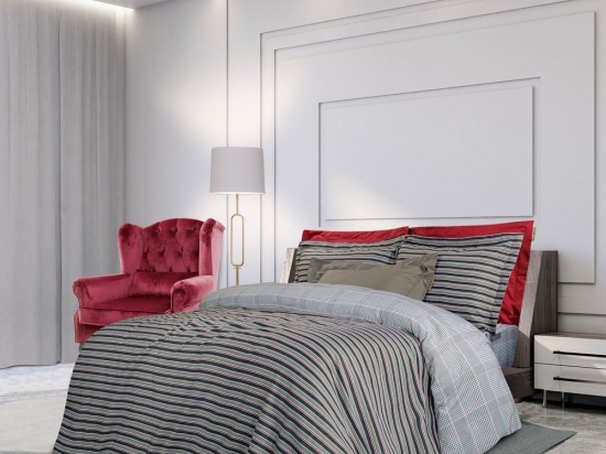 Σεντόνια 2123 (Σετ 4τμχ) Grey-White-Bordo Greenwich Polo Club Υπέρδιπλο 240x260cm 100% Βαμβακοσατέν