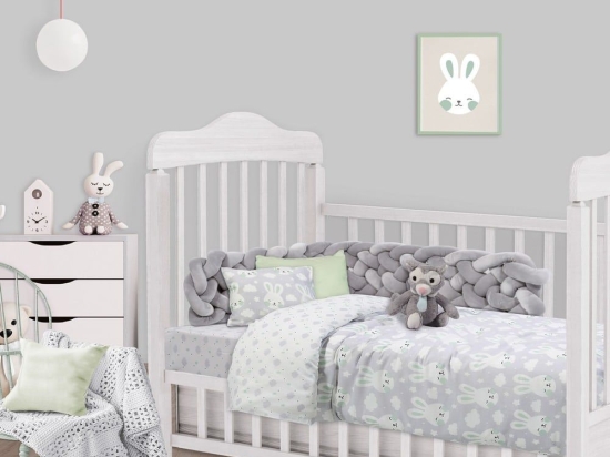 Σεντόνια Βρεφικά 4823 (Σετ 3τμχ) Grey-Green Das Baby Κούνιας 130x170cm 100% Βαμβάκι