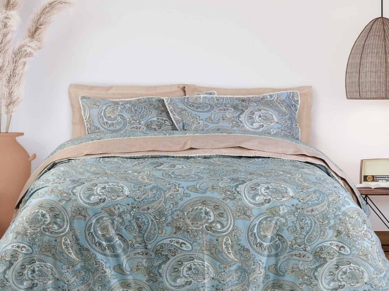 Κουβερλί Prestige 1669 Light Blue-Ocher Das Home Υπέρδιπλο 220x240cm 100% Βαμβακοσατέν