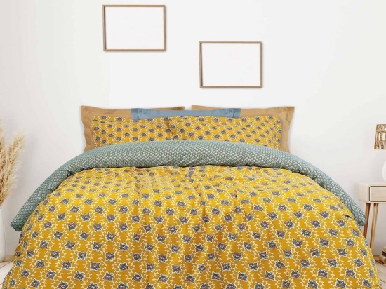 Σεντόνια Casual 5402 Με Λάστιχο (Σετ 4τμχ) Ocher-Light Blue Das Home Διπλό 170x235cm Βαμβάκι-Πολυέστερ