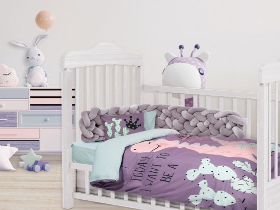 Σεντόνια Βρεφικά 4853 Smile Digital (Σετ 3τμχ) Purple-Mint Das Home Κούνιας 125x170cm 100% Βαμβάκι
