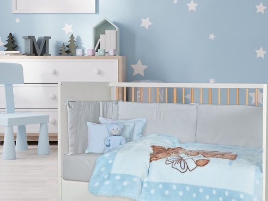 Κουβέρτα Βρεφική 4870 Velour Light Blue-Brown Das Home Κούνιας 110x140cm Πολυέστερ