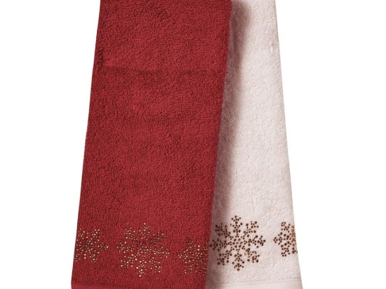 Ποτηρόπανα Christmas 0704 (Σετ 2τμχ) Red-Ivory Das Home