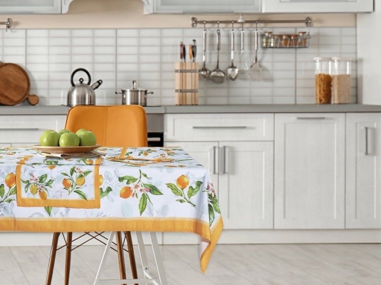 Τραπεζομάντηλο 0724 White-Yellow-Green Das Home 140X220 Βαμβάκι-Πολυέστερ