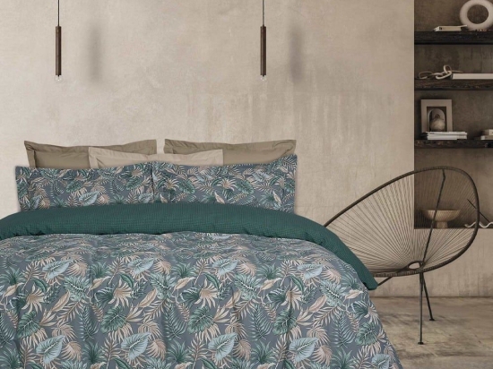 Σεντόνια 5411 Casual Με Λάστιχο (Σετ 3τμχ) Petrol-Grey-Ecru Das Home Μονό 120x235cm Βαμβάκι-Πολυέστερ