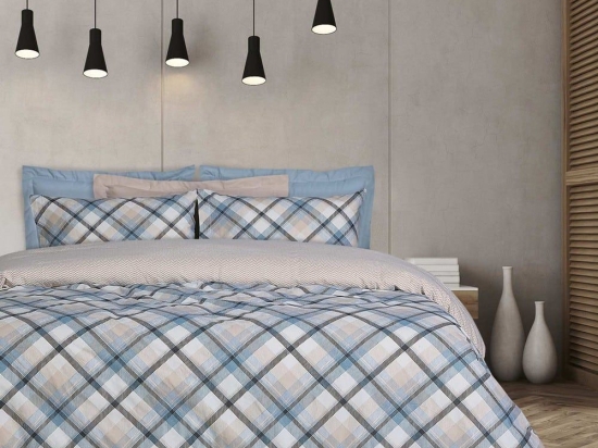Παπλωματοθήκη 9616 Happy Flannel (Σετ 3τμχ) Blue-Beige-Grey Das Home Υπέρδιπλο 220x240cm 100% Βαμβακερή Φανέλα