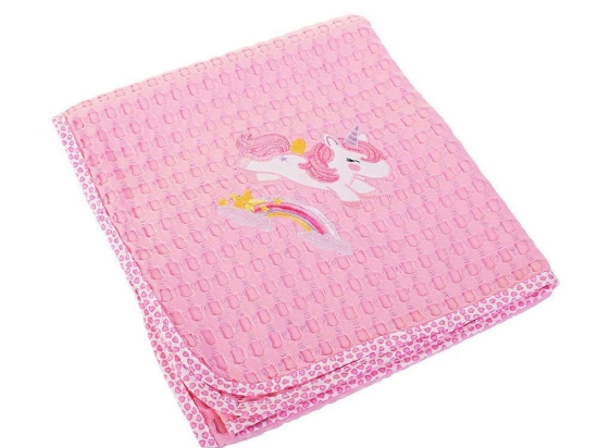 Κουβέρτα Πικέ Βρεφική Unicorn 41 Ροζ DimCol Αγκαλιάς 80x110cm 100% Βαμβάκι