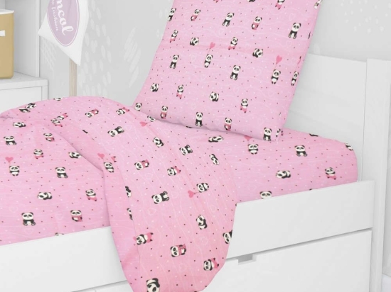 Μαξιλαροθήκη Παιδική Εμπριμέ Panda 111 Pink DimCol 50Χ70 50x70cm 100% Βαμβάκι
