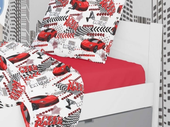 Μαξιλαροθήκη Παιδική Εμπριμέ Speed Racer 290 Rotary Print White-Red DimCol 50Χ70 50x70cm Βαμβάκι-Πολυέστερ