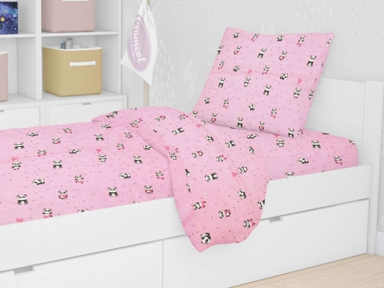 Πάπλωμα Βρεφικό Εμπριμέ Panda 111 Pink DimCol 120x160cm 100% Βαμβάκι