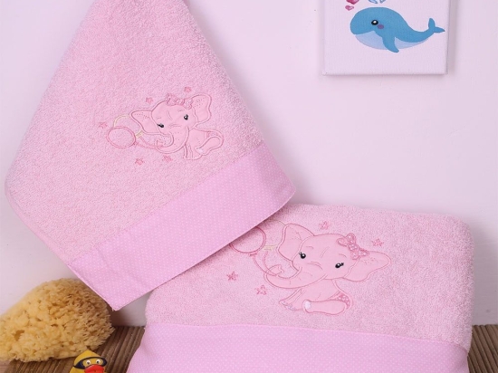 Πετσέτα Βρεφική Σετ 2τμχ Ελεφαντάκι 45 Pink DimCol Σετ Πετσέτες 70x140cm 100% Βαμβάκι