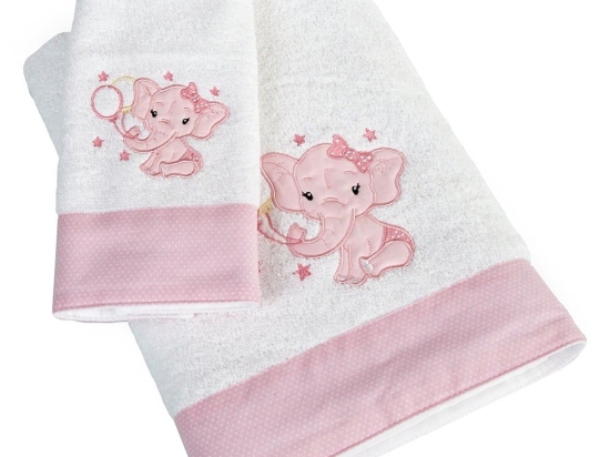 Πετσέτα Βρεφική Σετ 2τμχ Ελεφαντάκι 47 White-Pink DimCol Σετ Πετσέτες 70x140cm 100% Βαμβάκι