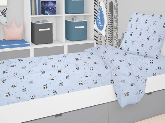 Σεντόνι Βρεφικό Με Λάστιχο Panda 110 Sky Blue DimCol Λίκνου 70x140cm 100% Βαμβάκι