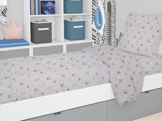Σεντόνι Βρεφικό Με Λάστιχο Panda 112 Grey-Green DimCol Λίκνου 70x140cm 100% Βαμβάκι