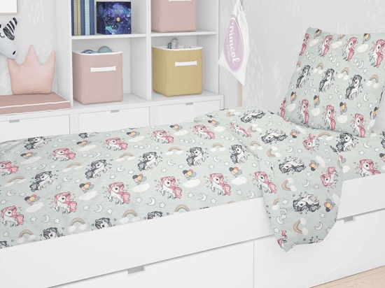 Σεντόνι Βρεφικό Με Λάστιχο Unicorn 106 Green DimCol Λίκνου 70x140cm 100% Βαμβάκι