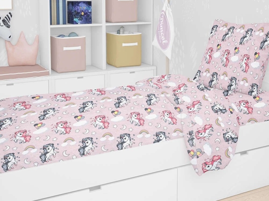 Σεντόνια Βρεφικά Σετ 3τμχ Εμπριμέ Unicorn 107 Lila DimCol Κούνιας 120x160cm 100% Βαμβάκι