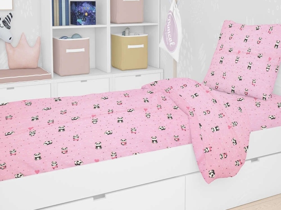 Σεντόνια Παιδικά Σετ 3τμχ Εμπριμέ Panda 111 Pink DimCol Μονό 160x240cm 100% Βαμβάκι