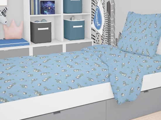 Σεντόνια Παιδικά Σετ 3τμχ Εμπριμέ Birds 14 Sky Blue DimCol Μονό 160x240cm 100% Βαμβακερή Φανέλα