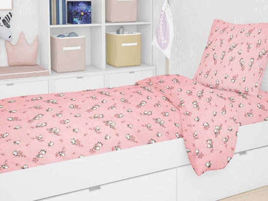Σεντόνια Παιδικά Σετ 3τμχ Εμπριμέ Birds 15 Pink DimCol Μονό 160x240cm 100% Βαμβακερή Φανέλα