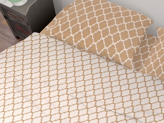 Σεντόνια Σετ 3τμχ Windows 152 White-Beige DimCol Μονό 160x240cm 100% Βαμβάκι