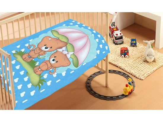 Κουβέρτα Βρεφική Βελουτέ Rainy Bears 05 Sky Blue DimCol Κούνιας Πολυέστερ