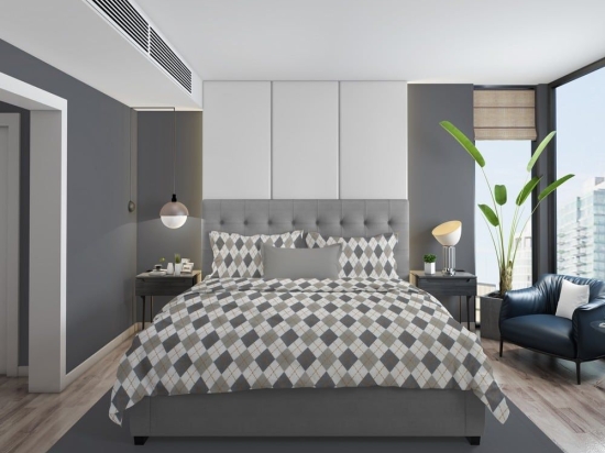 Παπλωματοθήκη Diamond 328 Grey DimCol Υπέρδιπλo 220x240cm 100% Βαμβακερή Φανέλα