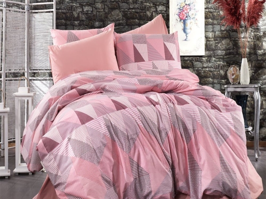 Παπλωματοθήκη Geometrical 331 Pink-Salmon DimCol Υπέρδιπλo 100% Βαμβακερή Φανέλα