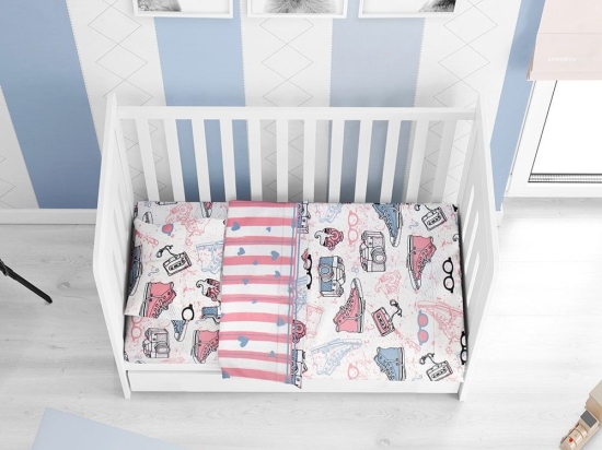 Σεντόνι Βρεφικό All Star 131 Pink-Blue DimCol Λίκνου 100% Βαμβάκι