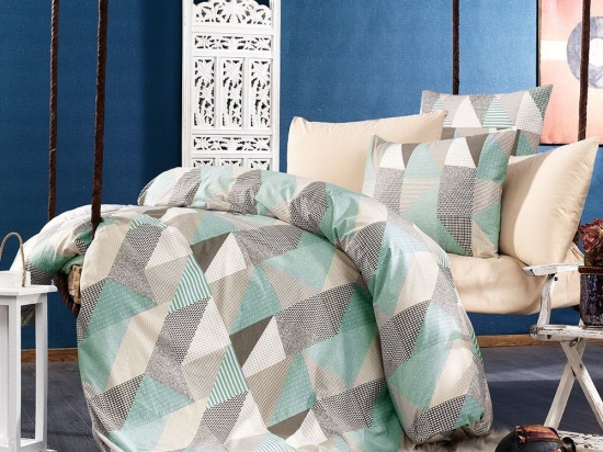 Σεντόνια Geometrical 330 Σετ 4τμχ Green-Beige DimCol Υπέρδιπλo 100% Βαμβακερή Φανέλα