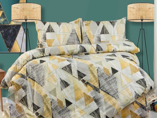Σεντόνι Με Μαξιλαροθήκες Geometrical 333 (Σετ 3τμχ) Beige DimCol Υπέρδιπλo 220x240cm 100% Βαμβακερή Φανέλα