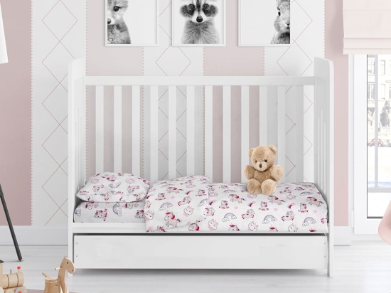 Σεντόνι Βρεφικό Unicorn 108 White-Pink DimCol Λίκνου 80x110cm 100% Βαμβάκι