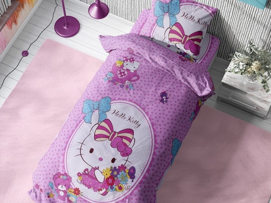 Σεντόνια Παιδικά Hello Kitty 170 (Σετ 3τμχ) Pink DimCol Μονό 160x240cm 100% Βαμβακερή Φανέλα