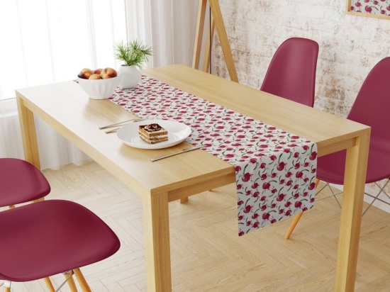 Τραβέρσα Αλέκιαστη Cherry 456 White-Red DimCol 40Χ180 40x180cm Βαμβάκι-Πολυέστερ