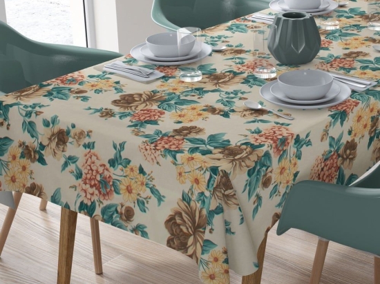 Τραπεζομάντηλο Αλέκιαστο Vintage Flower 480 Ecru-Aqua DimCol 140X180 140x180cm Βαμβάκι-Πολυέστερ