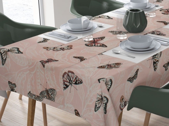 Τραπεζομάντηλο Με Τραβέρσα Butterfly 450 (Σετ 2τμχ) Coral DimCol 140Χ220 140x220cm Βαμβάκι-Πολυέστερ