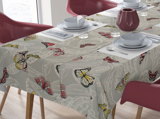 Τραπεζομάντηλο Με Τραβέρσα Butterfly 451 (Σετ 2τμχ) Grey DimCol 140Χ140 140x140cm Βαμβάκι-Πολυέστερ