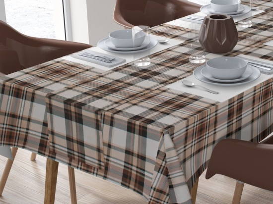 Τραπεζομάντηλο Με Τραβέρσα Tartan 491 (Σετ 2τμχ) Beige DimCol 140Χ220 140x220cm Βαμβάκι-Πολυέστερ