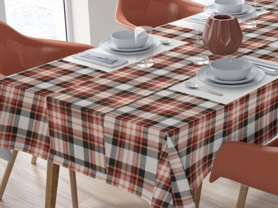 Τραπεζομάντηλο Με Τραβέρσα Tartan 492 (Σετ 2τμχ) Orange DimCol 140Χ140 140x140cm Βαμβάκι-Πολυέστερ