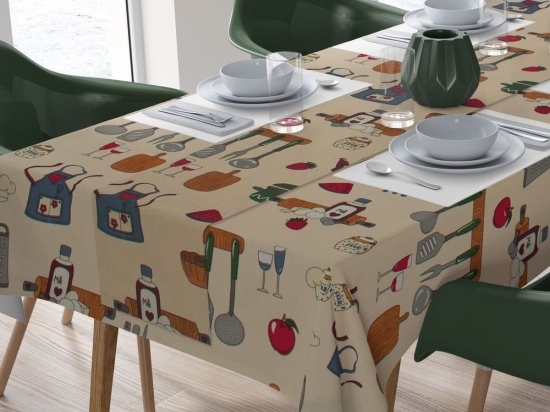 Τραπεζομάντηλο Με Τραβέρσα Utensils 470 (Σετ 2τμχ) Ecru DimCol 140Χ140 140x140cm Βαμβάκι-Πολυέστερ