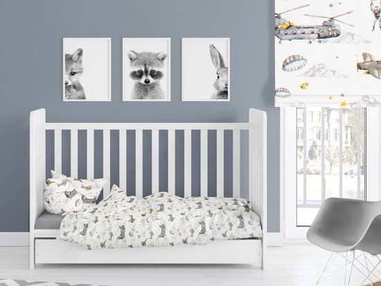 Σεντόνι Βρεφικό Airforce 195 Με Λάστιχο White-Grey DimCol Κούνιας 70x155cm 100% Βαμβάκι