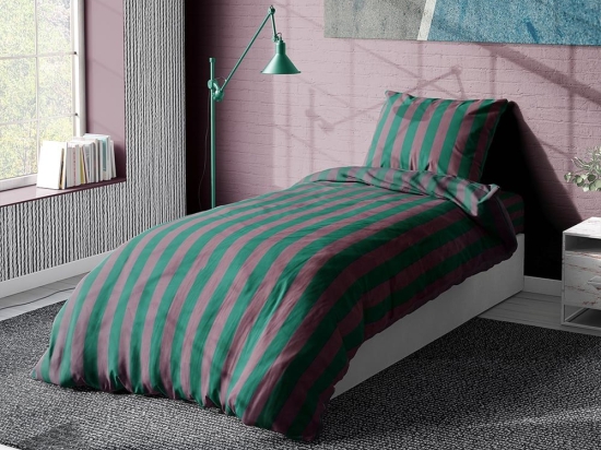 Σεντόνια Stripes 156 (Σετ 2τμχ) Green-Antique Pink DimCol Μονό 160x240cm 100% Βαμβάκι
