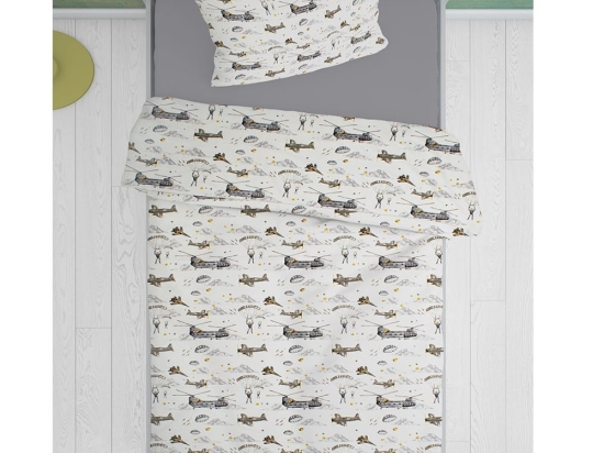 Σεντόνια Παιδικά (Σετ 3τμχ) Airforce 195 White-Grey DimCol Μονό 160x240cm 100% Βαμβάκι